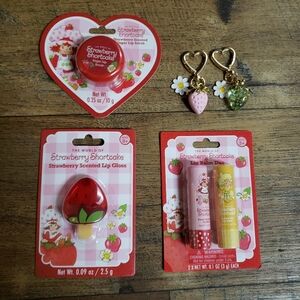 Strawberry Shortcake Lip Gloss, Lip Scrub, & Balm Set with 2 Strawberry Charms